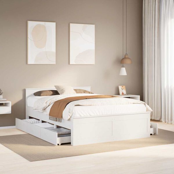 vidaXL Cama con cabecero sin colch&oacute;n madera maciza blanca 140x190 cm