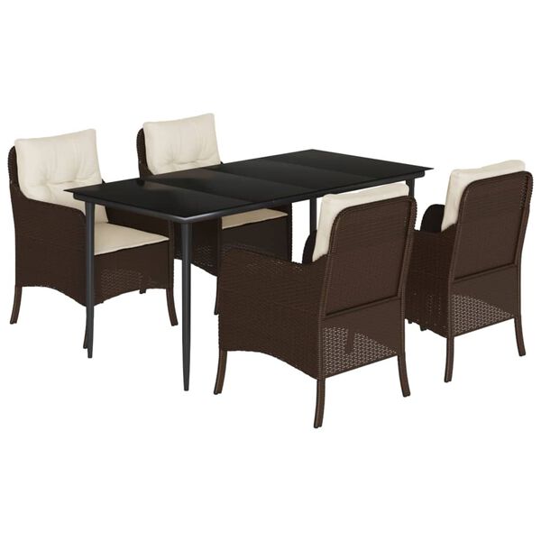 vidaXL Set comedor de jard&iacute;n 5 piezas y cojines rat&aacute;n sint&eacute;tico marr&oacute;n