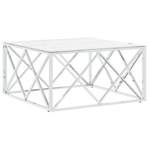 vidaXL Mesa de centro acero inoxidable y vidrio plateado 80x80x40 cm