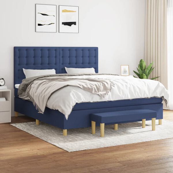 vidaXL Cama box spring con colch&oacute;n tela azul 180x200 cm