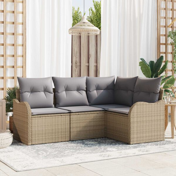 vidaXL Conjunto de sofá de jardín 4 pcs Beige ratán sintético
