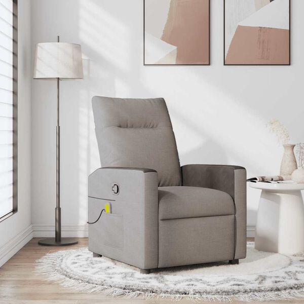 vidaXL Sillón de masaje reclinable de tela gris taupé