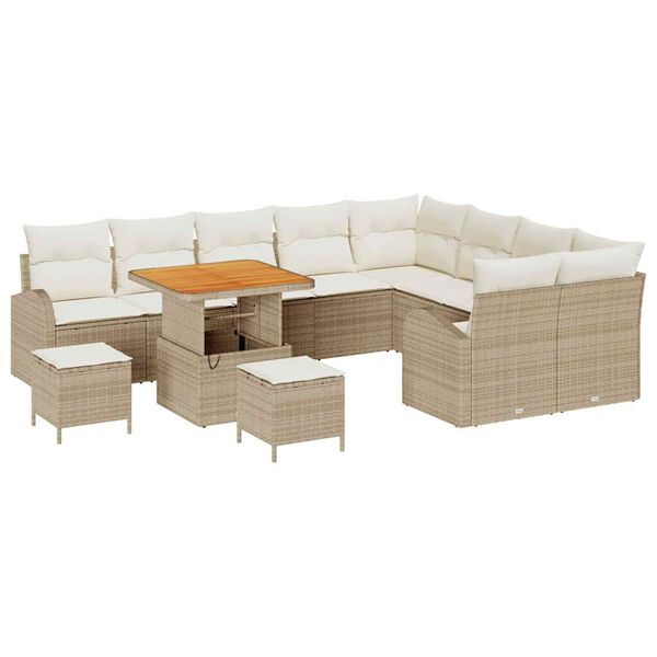 vidaXL Conjunto de sof&aacute;s de jard&iacute;n 12 pcs Beige rat&aacute;n sint&eacute;tico