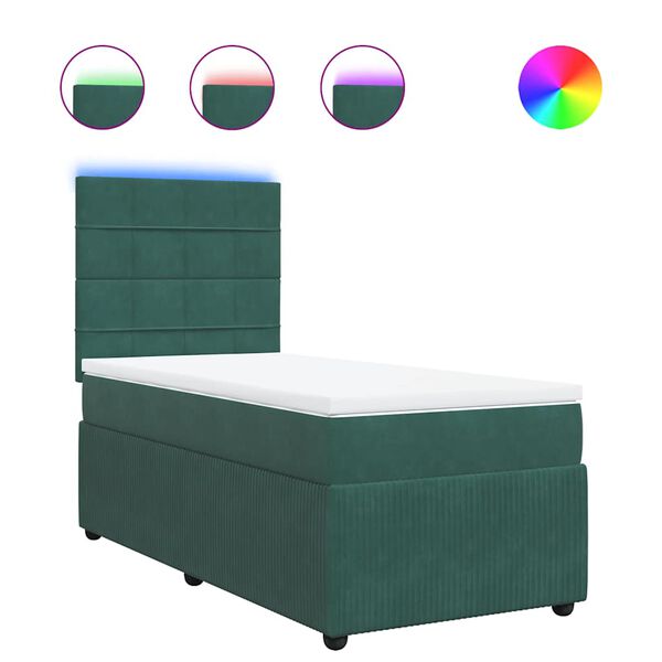 vidaXL Cama box spring con colch&oacute;n terciopelo verde oscuro 100x200 cm