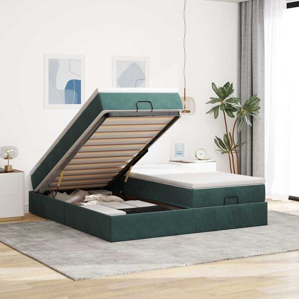 vidaXL Estructura de cama otomana colchones terciopelo verde oscuro
