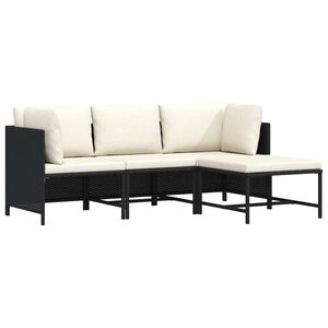 vidaXL Set de sof&aacute;s de jard&iacute;n 4 piezas y cojines rat&aacute;n sint&eacute;tico negro