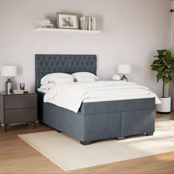 vidaXL Cama box spring con colch&oacute;n terciopelo gris oscuro 140x190 cm