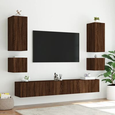vidaXL Muebles TV de pared luces LED 2 uds marrón roble 40,5x35x40 cm