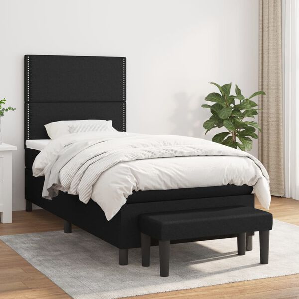 vidaXL Cama box spring con colch&oacute;n tela negro 90x190 cm