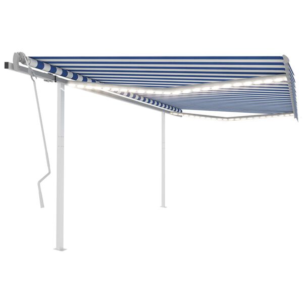 vidaXL Toldo manual retr&aacute;ctil con LED azul y blanco 4x3,5 m