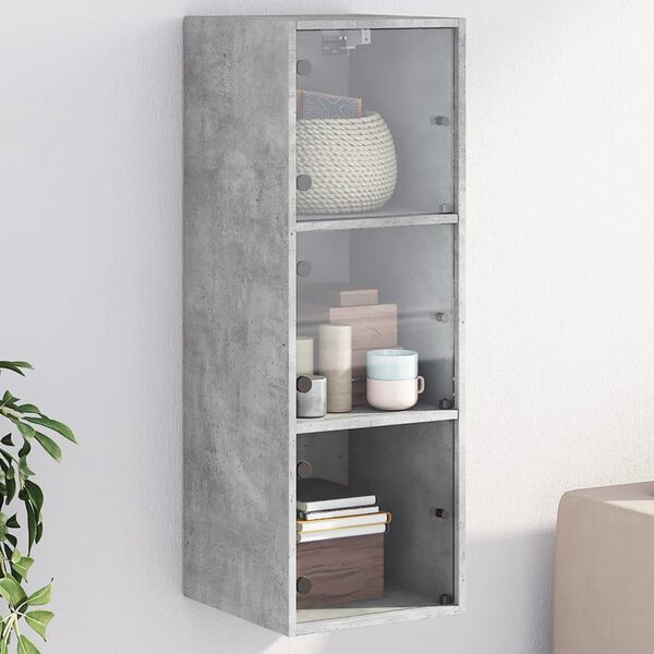 vidaXL Mueble de pared puertas de vidrio gris hormig&oacute;n 35x37x100 cm