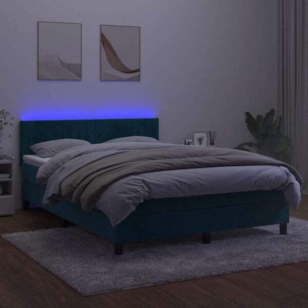 vidaXL Cama box spring colch&oacute;n y LED terciopelo azul oscuro 140x200 cm