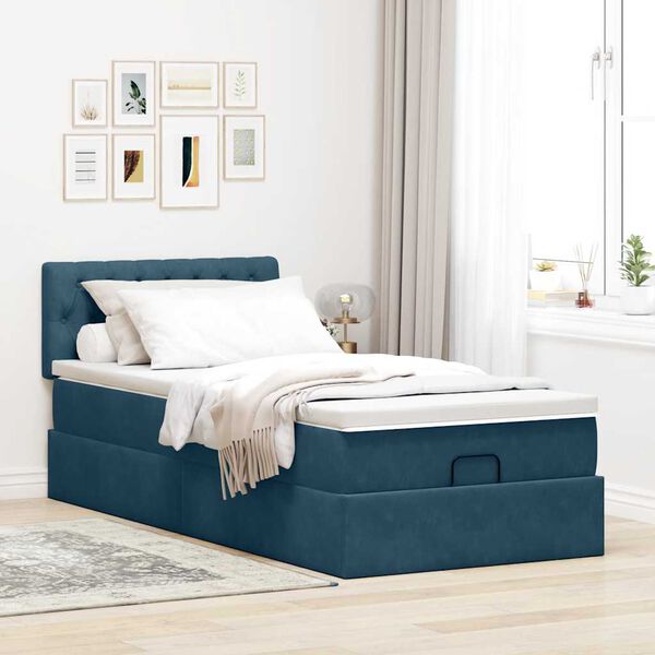 vidaXL Estructura de cama otomana con colch&oacute;n terciopelo azul oscuro