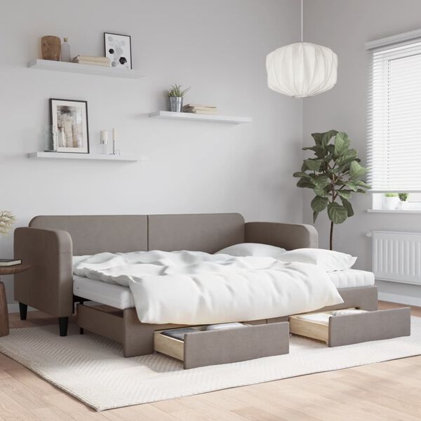 vidaXL Sof&aacute; cama nido con cajones tela gris taupe 80x200 cm