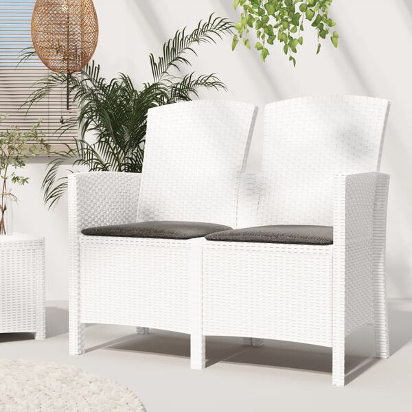 vidaXL Banco de jard&iacute;n de 2 plazas con cojines PP rat&aacute;n blanco