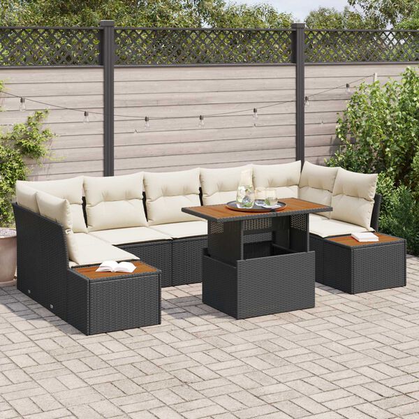 vidaXL Conjunto de sofá de jardín 8 pcs Negro Poliratán