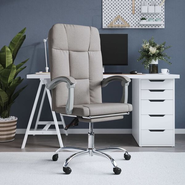 vidaXL Silla de oficina reclinable de tela gris taup&eacute;