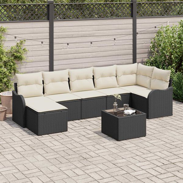 vidaXL Conjunto de sof&aacute; de jard&iacute;n 8 pcs Negro y blanco Polirat&aacute;n