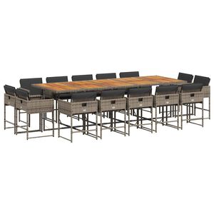 vidaXL Set comedor de jard&iacute;n con cojines 15 pzas rat&aacute;n sint&eacute;tico gris