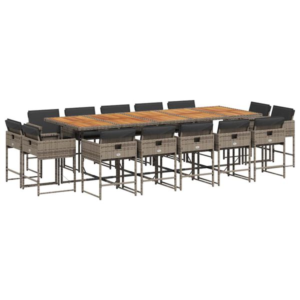 vidaXL Set comedor de jard&iacute;n con cojines 15 pzas rat&aacute;n sint&eacute;tico gris