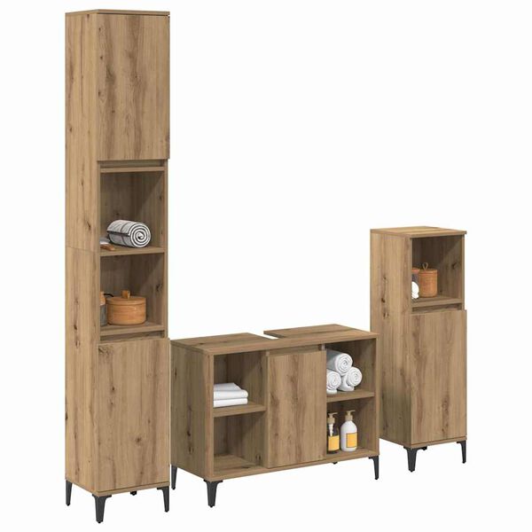 vidaXL Juego de muebles de ba&ntilde;o con estante 3 pcs Roble artesanal