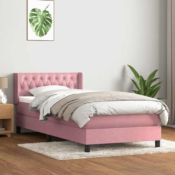 vidaXL Cama box spring con colch&oacute;n terciopelo rosa 100x220 cm