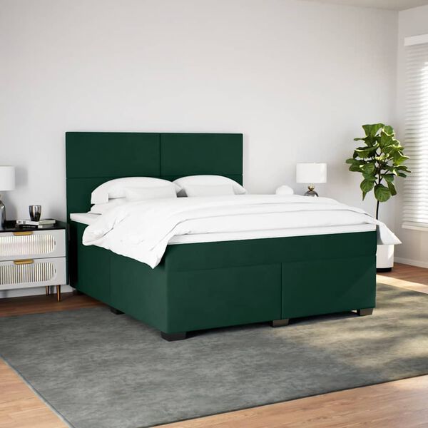 vidaXL Cama box spring con colch&oacute;n terciopelo verde oscuro 180x200 cm