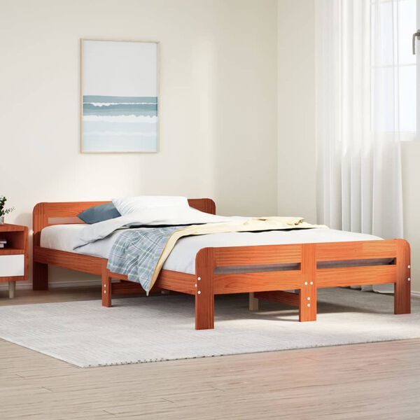 vidaXL Estructura de cama sin colch&oacute;n madera maciza marr&oacute;n 120x190 cm