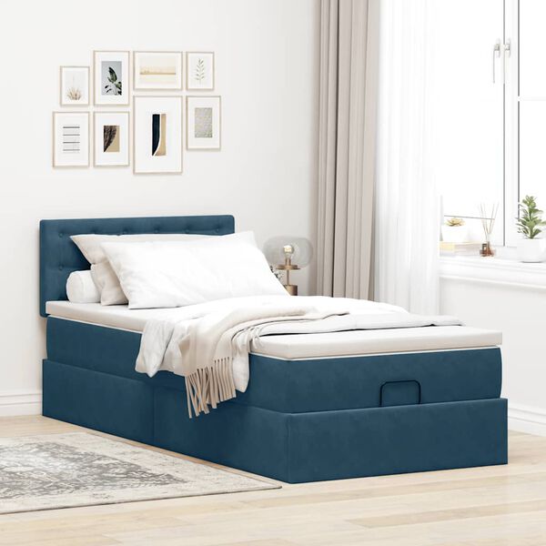 vidaXL Cama otomana con colch&oacute;n y LED terciopelo azul oscuro 80x200 cm