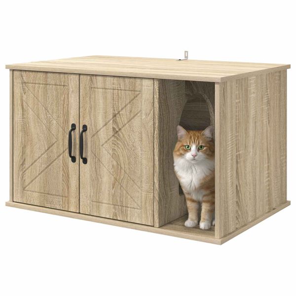 vidaXL Casa para Gatos Sonoma 85 x 55 x 50 cm Madera de ingenier&iacute;a
