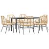 vidaXL Juego de comedor de jard&iacute;n 7 pzas con cojines rat&aacute;n PE marr&oacute;n