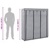 Armario con compartimentos y varillas tela gris 150x45x175 cm