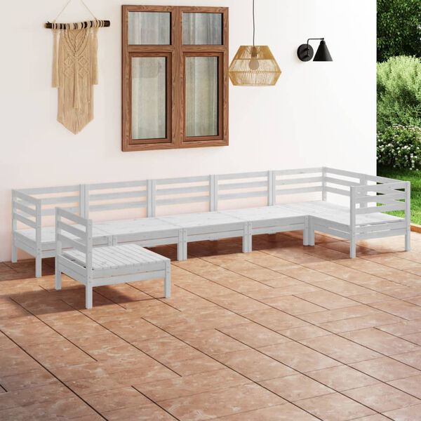 vidaXL Juego de muebles de jard&iacute;n 7 piezas madera maciza pino blanco