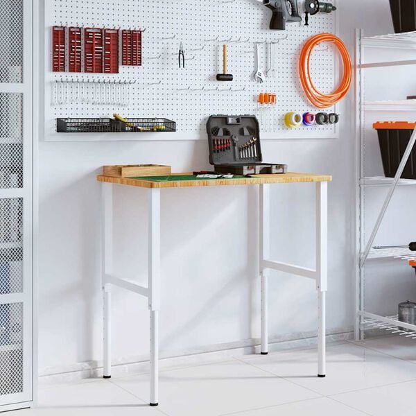 vidaXL Banco de trabajo rectangular madera maciza 100x60x(71,5-98) cm