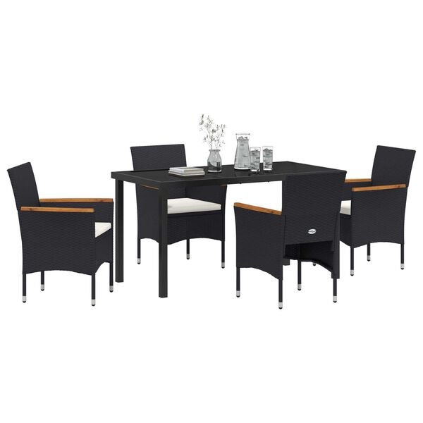 vidaXL Conjunto de Comedor de Jard&iacute;n 5 pcs Negro rat&aacute;n sint&eacute;tico