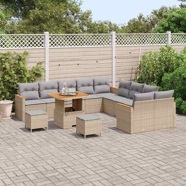 vidaXL Conjunto de sof&aacute;s de jard&iacute;n 13 pcs Beige rat&aacute;n sint&eacute;tico