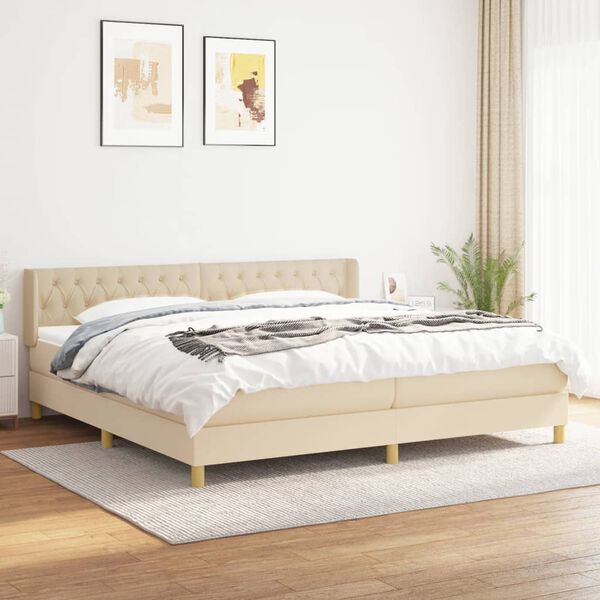 vidaXL Cama box spring con colch&oacute;n tela color crema 200x200 cm