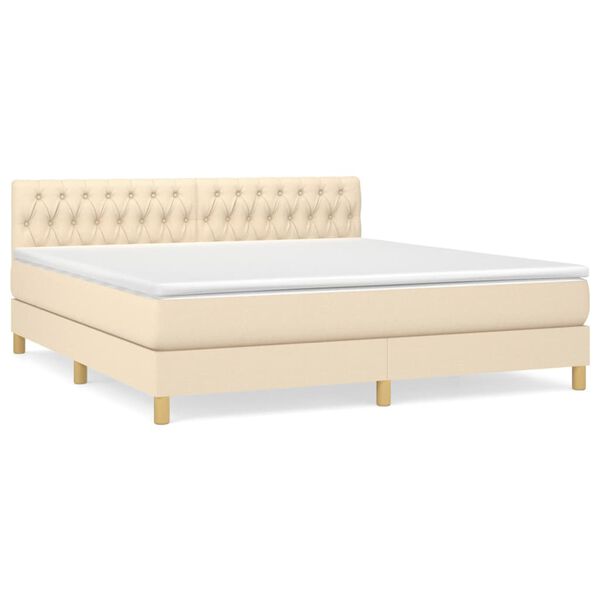 vidaXL Cama box spring con colch&oacute;n tela color crema 180x200 cm