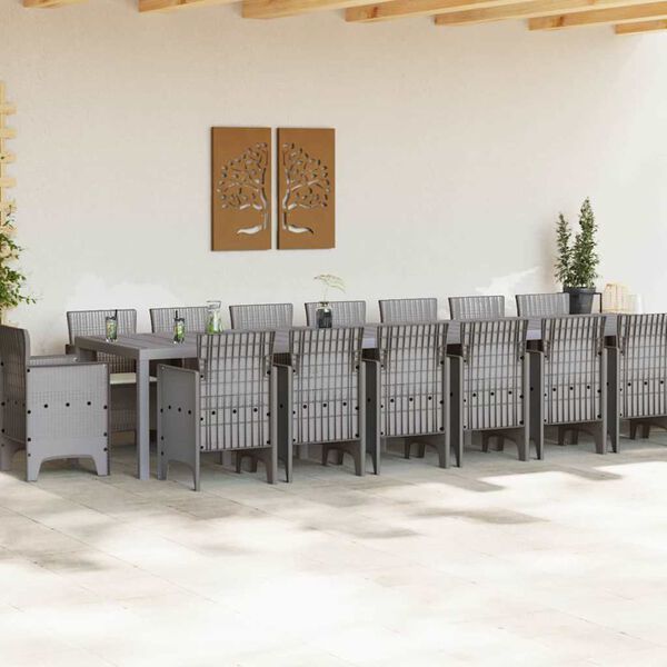 vidaXL Conjunto de comedor de jard&iacute;n con cojines 17 pcs Gris Claro PP