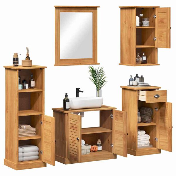 vidaXL Juego de muebles de ba&ntilde;o con caj&oacute;n VIGO 5 pcs Marr&oacute;n miel