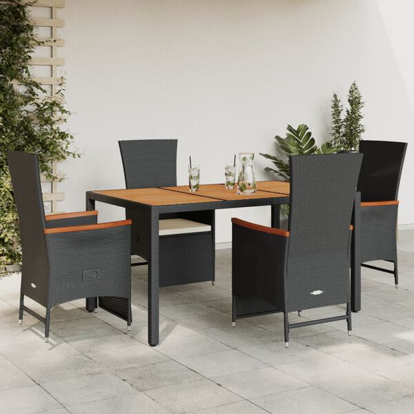 vidaXL Set de muebles jard&iacute;n 5 pzas con cojines rat&aacute;n sint&eacute;tico negro