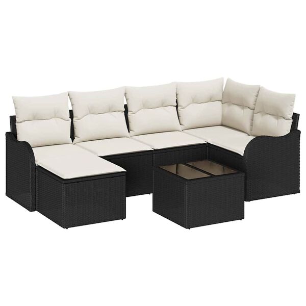vidaXL Conjunto de sofá de jardín 7 pcs Negro y blanco Poliratán