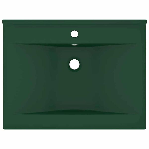 vidaXL Lavabo de lujo con grifo cer&aacute;mica verde oscuro 60x46 cm