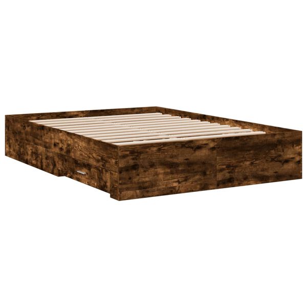 vidaXL Cama con cajones madera de ingenier&iacute;a roble ahumado 120x190 cm