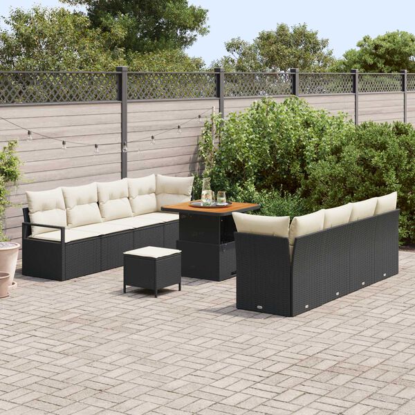 vidaXL Conjunto de sofá de jardín con cojín 11 pcs Negro Poliratán