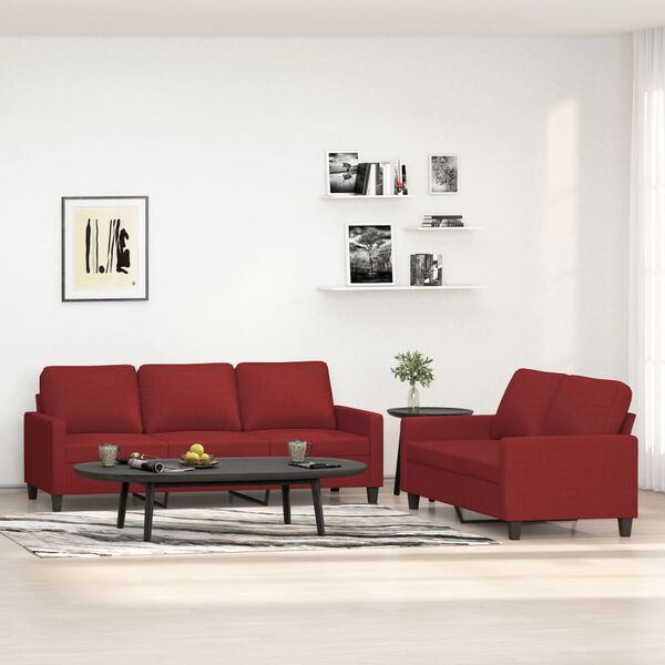 vidaXL Juego de sof&aacute;s con cojines 2 piezas tela rojo tinto