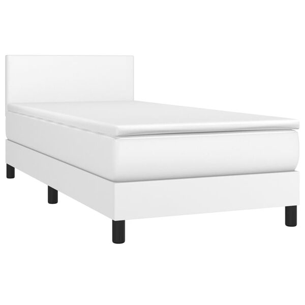 vidaXL Cama box spring y colch&oacute;n LED cuero sint&eacute;tico blanco 90x200 cm