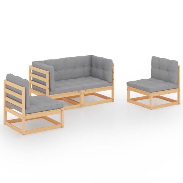 vidaXL Muebles de jardín 4 piezas con cojines de madera de pino maciza