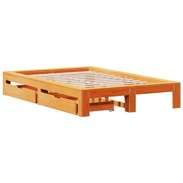 vidaXL Estructura de cama sin colch&oacute;n madera maciza marr&oacute;n 120x190 cm