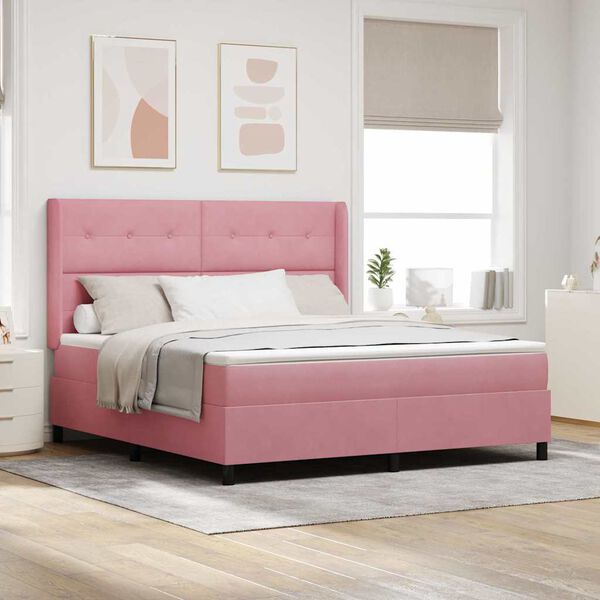 vidaXL Cama tipo Box Spring con colch&oacute;n Rosa 180 x 200 cm Terciopelo